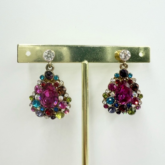 Multi Color Rhinestone Water Drop Earrings - Picture 2 of 5